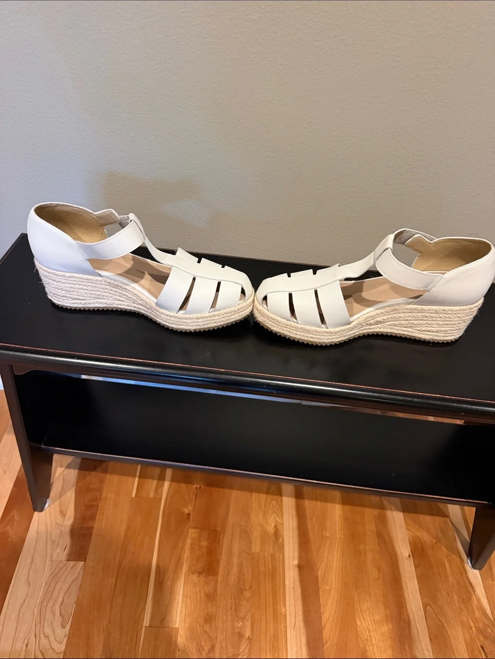 Eileen Fisher Cream Tilly Leather Espadrille Wedge Sandal Sz 9. Never worn. New